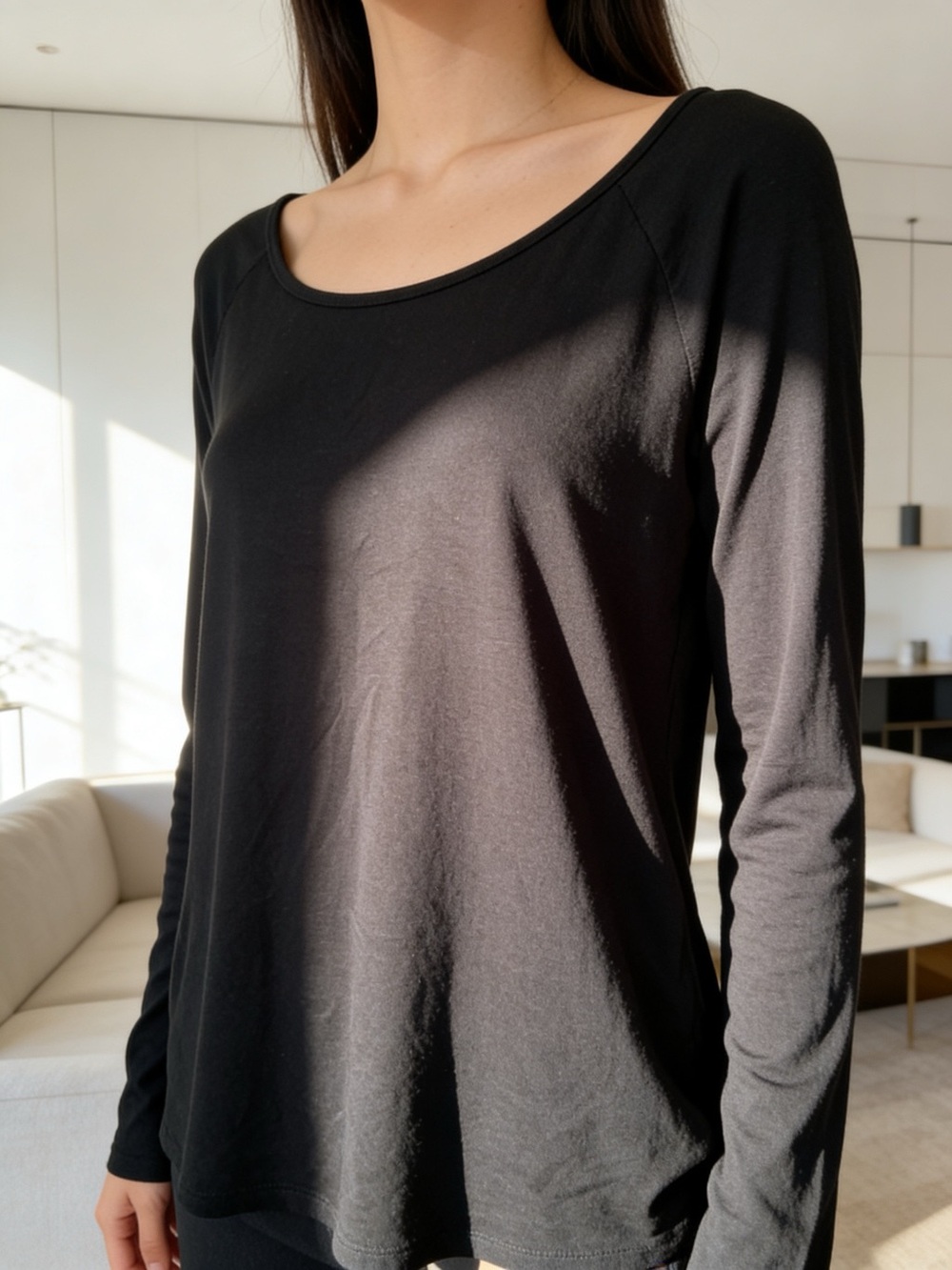 NWT Melrose & Market Black Scoop Neck Long Sleeve Basic Tee XL